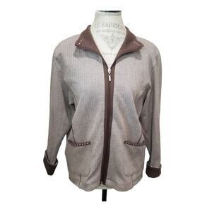 Allison Daley Brown Diamond Gem Embellished Stretch Full Zip Collared Jacket